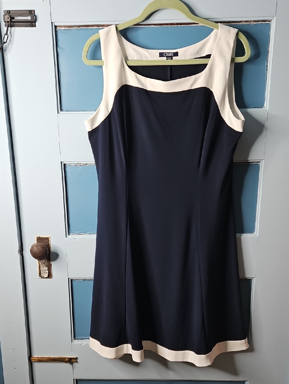 Chaps Navy and Cream Colorblock Midi Dress XL